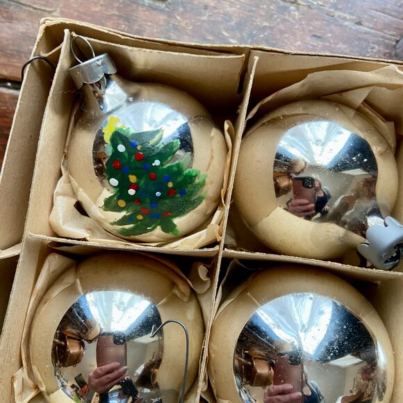 8 Vintage SANTA LAND Ball Glass Christmas Ornaments Boxed 2" Blue Silver Poland - Picture 5 of 9